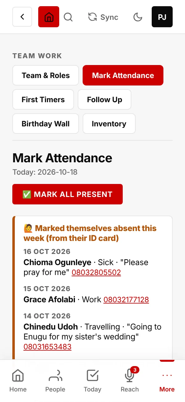 Marked themselves absent this week