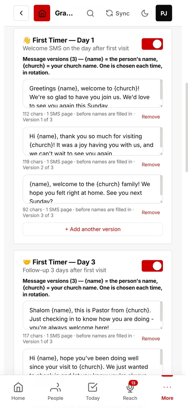 Change the wording, add versions, or switch any message off