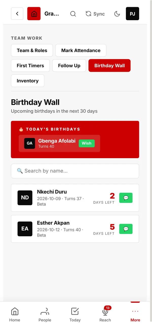 Birthday Wall: today and the next 30 days