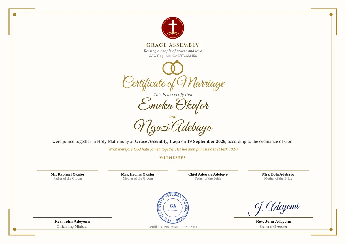 Certificate of Marriage with witnesses