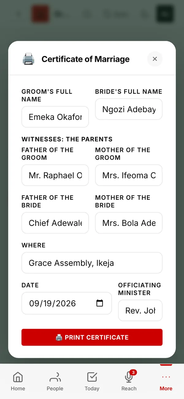 A wedding certificate: add the parents as witnesses