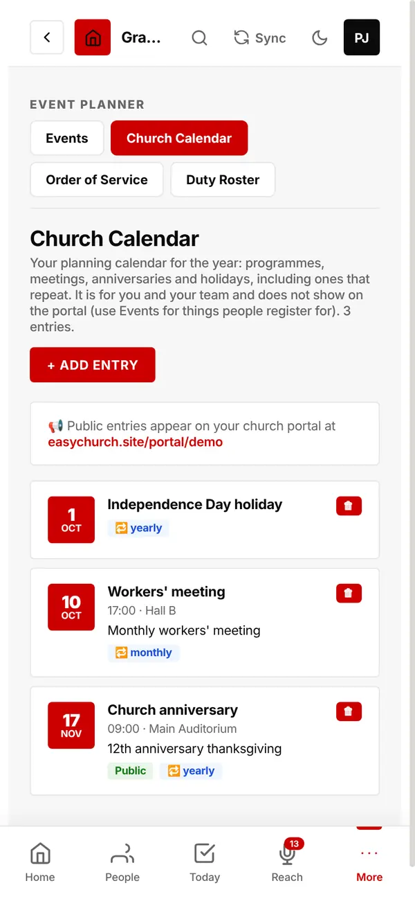 Church Calendar
