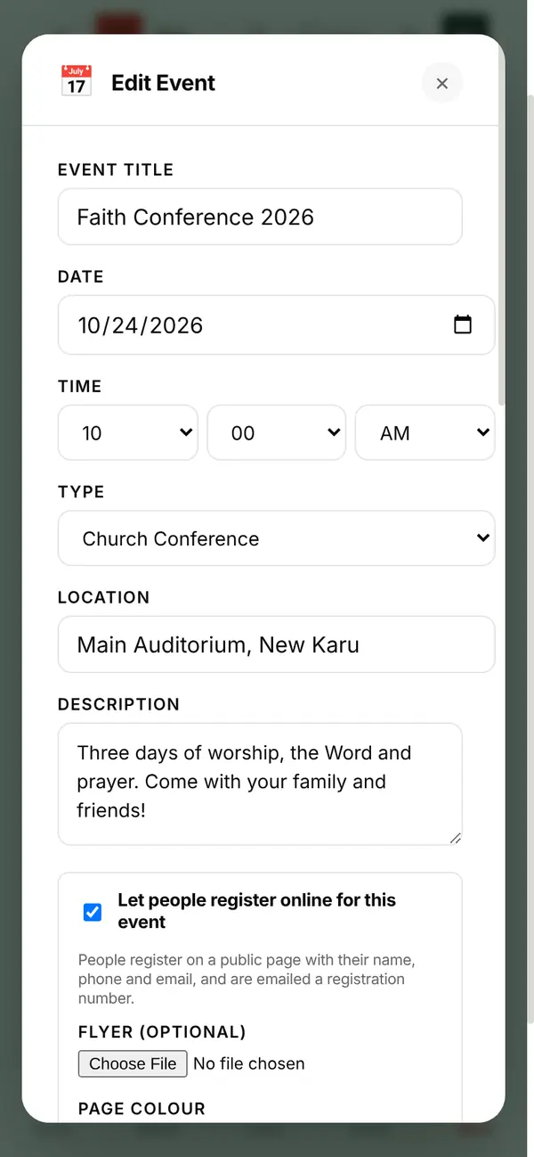 The event form