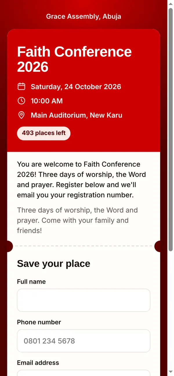 Your event's public page