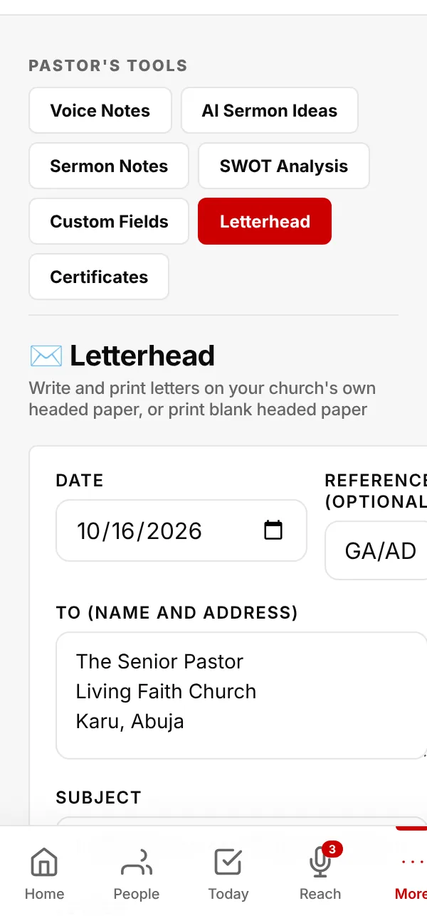 Write the letter; the preview updates as you type