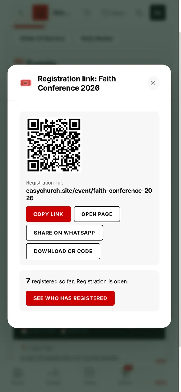 REG LINK: copy, share or download the QR code
