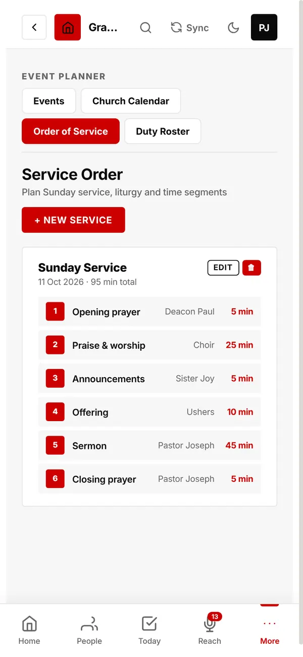 A Sunday service, planned minute by minute