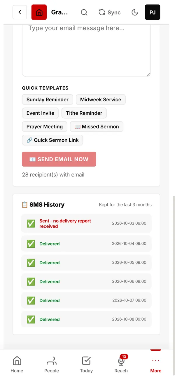 SMS History with real delivery reports