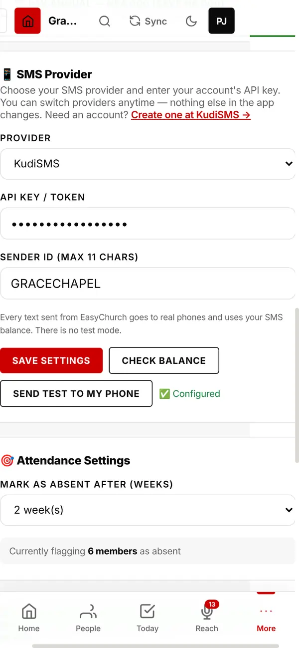 Settings → SMS Provider